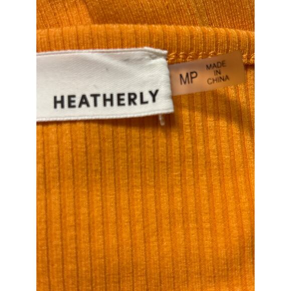 Heatherly Raina Ruffle Straps Knit Bodysuit Petite M Orange Stretch Feminine - Picture 5 of 7